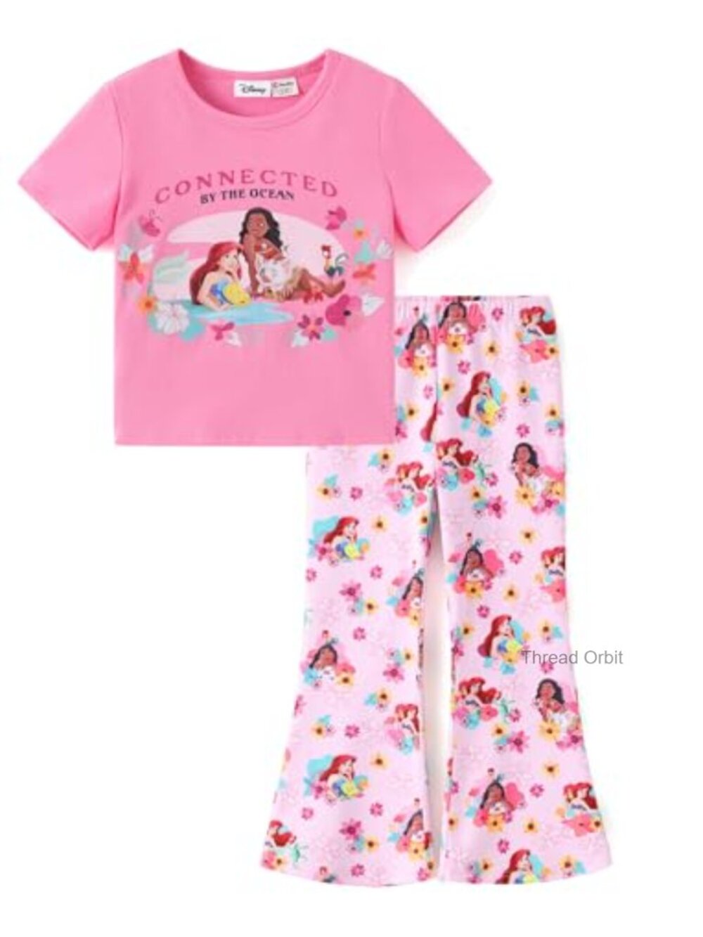 Girls 2PC Outfit Long Sleeve Knot Top Flare Pants Cotton Blend